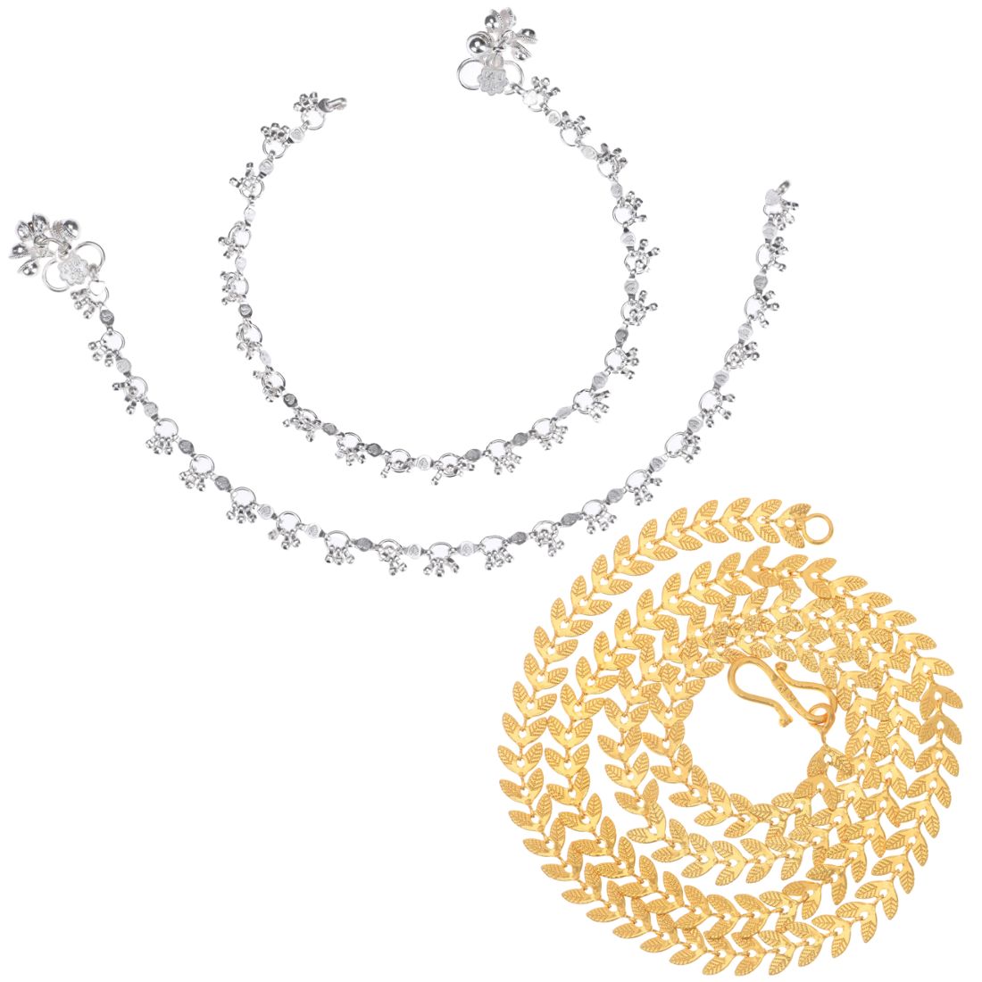 Silver Plated Anklets & 22 inch Gold Plated Chain