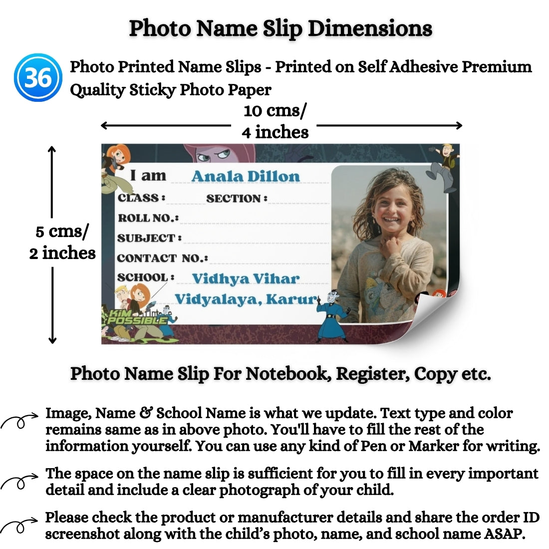 Kids Photo Name Slips Pack of 36