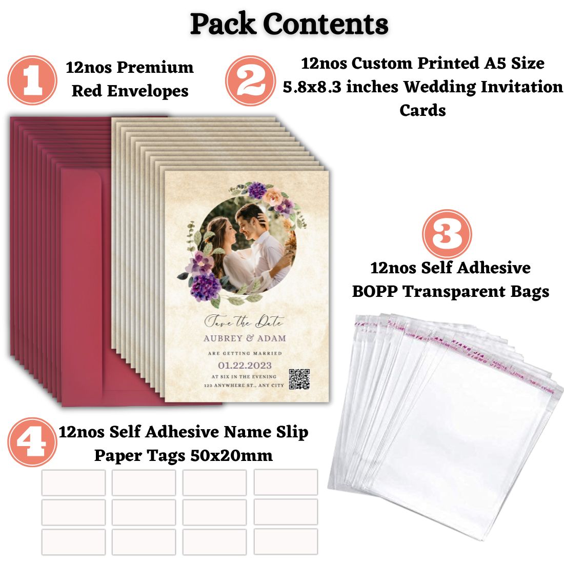 Custom Wedding Invitation Card with Couple Photo | Pack of 12 | One side Printed | Envelopes Included