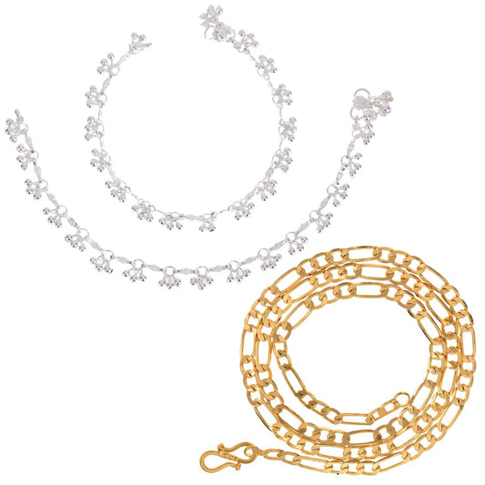 Silver Plated Anklets & 22 inch Gold Plated Chain