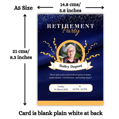 Customised Retirement Farewell Party Invitation Cards with Photo Pack of 12 with Envelopes