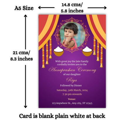 Customised Annaprashan Invitation Cards Pack of 12 , 5.8x8.3 Inch with Envelopes for Rice Ceremony