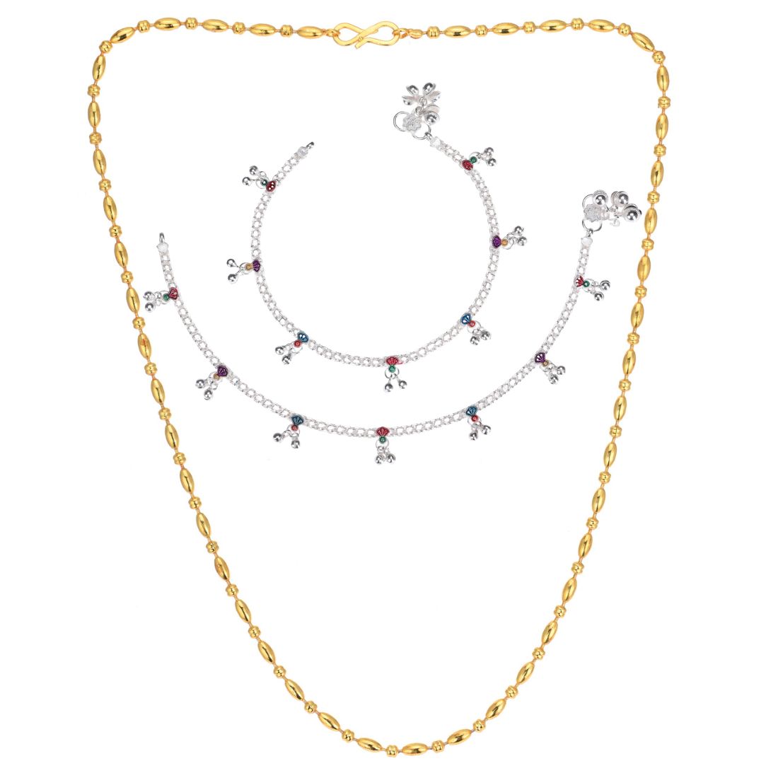 Silver Plated Anklets & 22 inch Gold Plated Chain