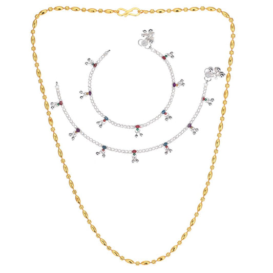 Silver Plated Anklets & 22 inch Gold Plated Chain