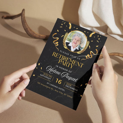 Customised Retirement Farewell Party Invitation Cards with Photo Pack of 12 with Envelopes
