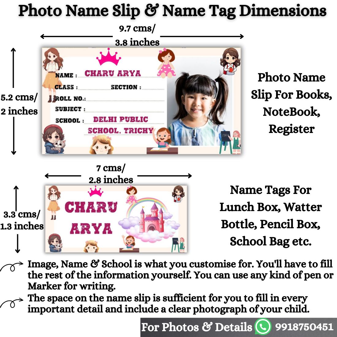 Kids Photo Name Slips & Tags | Pack of 49 | 24 Name Slips & 25 Tags