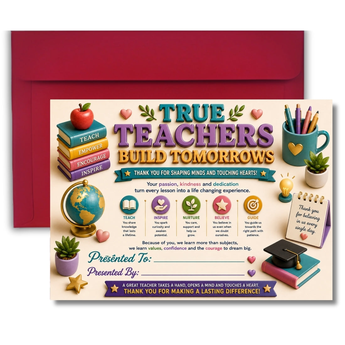 Best Teacher Certificate – A4 Teacher Appreciation Award Certificate for Teachers | Premium Printed Thank You Gift