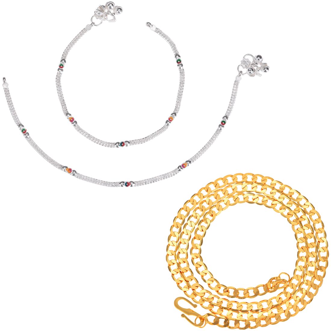 Silver Plated Anklets & 22 inch Gold Plated Chain