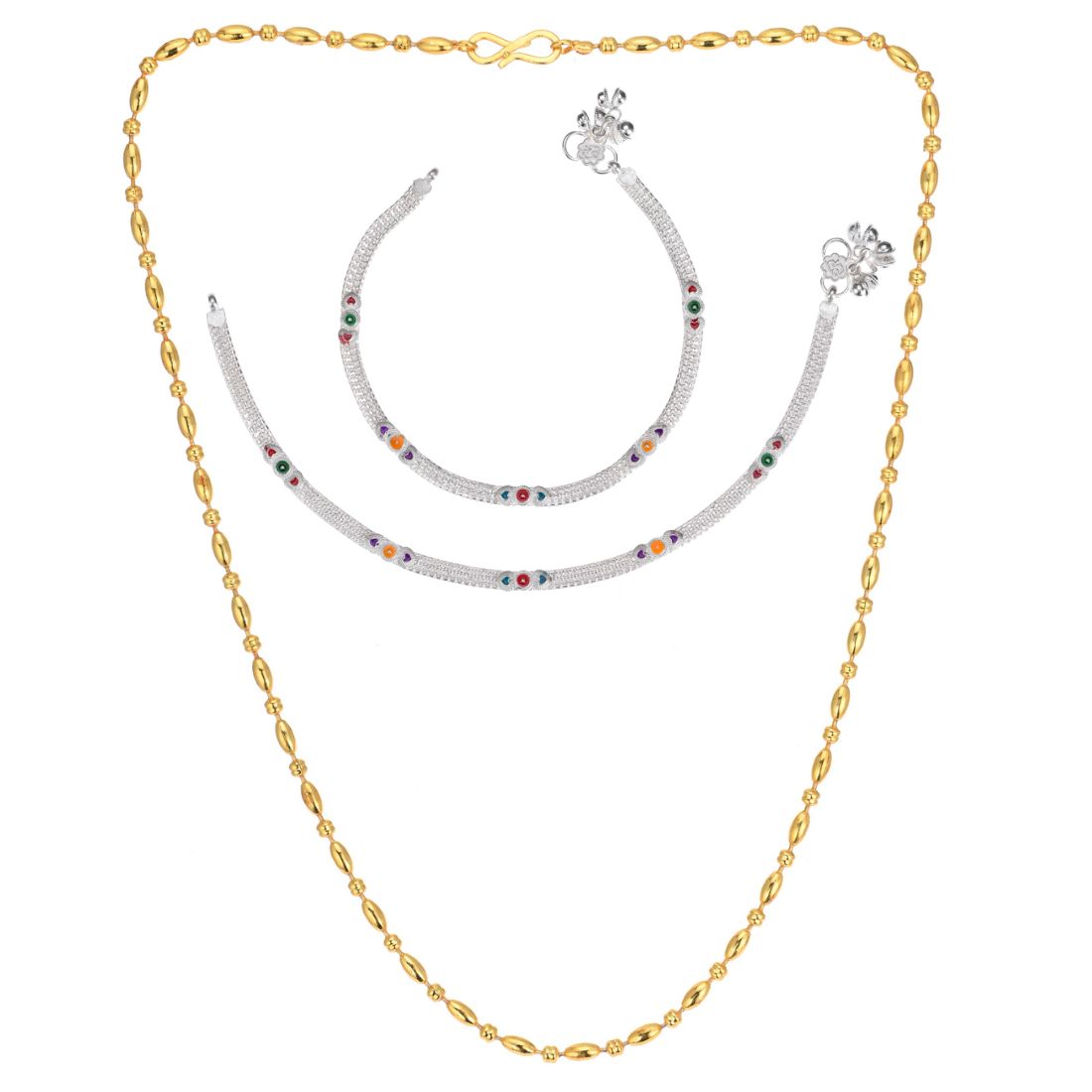 Silver Plated Anklets & 22 inch Gold Plated Chain