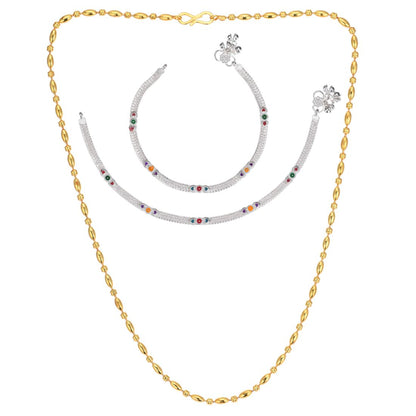 Silver Plated Anklets & 22 inch Gold Plated Chain
