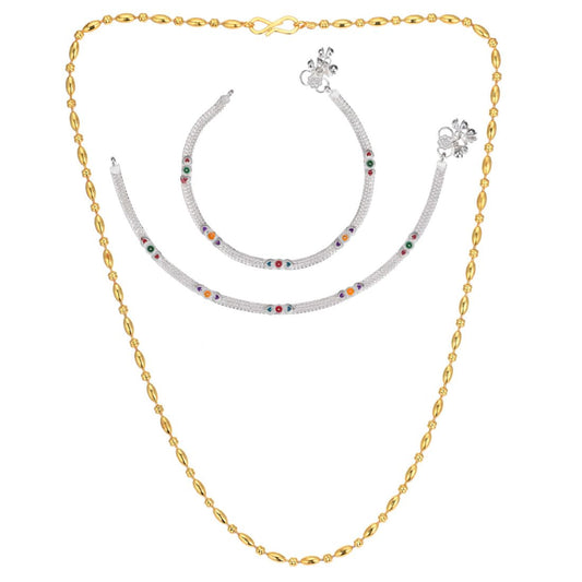 Silver Plated Anklets & 22 inch Gold Plated Chain