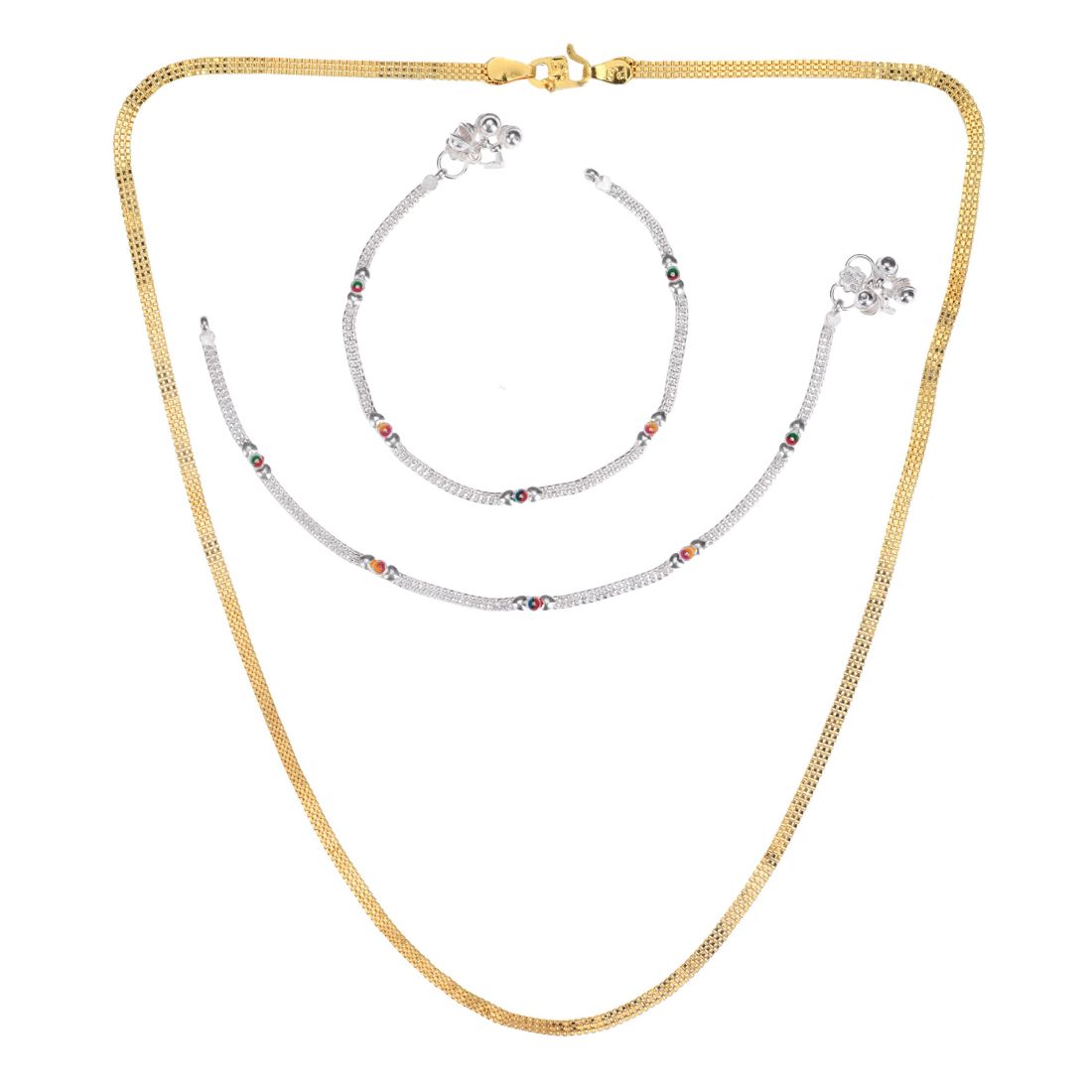 Silver Plated Anklets & 22 inch Gold Plated Chain