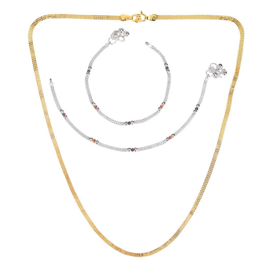 Silver Plated Anklets & 22 inch Gold Plated Chain