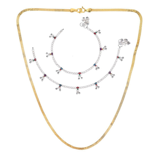 Silver Plated Anklets & 22 inch Gold Plated Chain