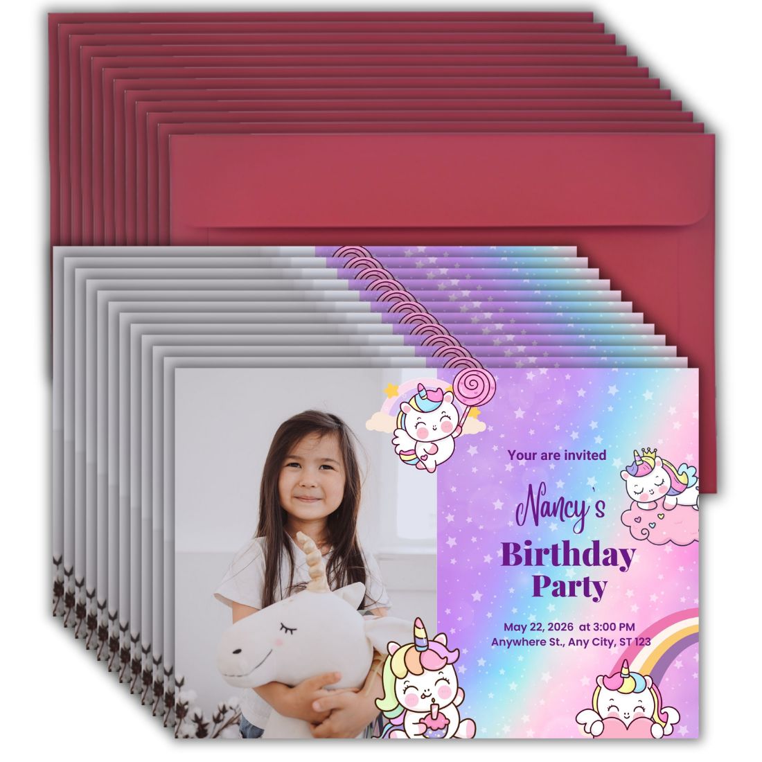 Custom Birthday Invitation Card for Kids with Envelopes | Pack of 12 | One side Printed