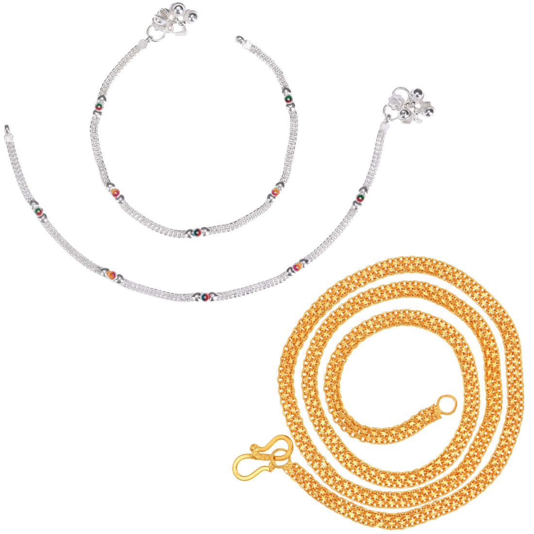 Silver Plated Anklets & 22 inch Gold Plated Chain