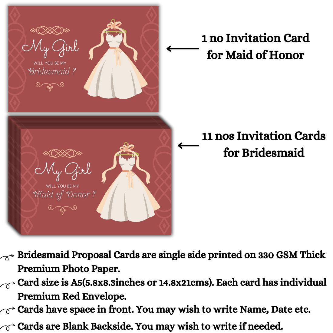 Bridesmaid Proposal Invitation Cards 5.8x8.3inch | Wedding Invite