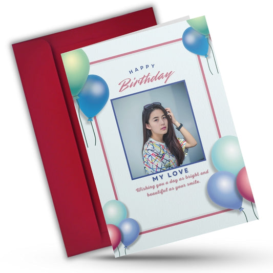 Birthday Greeting Card with Photo for Wife Girlfriend | Preprinted Inside Message