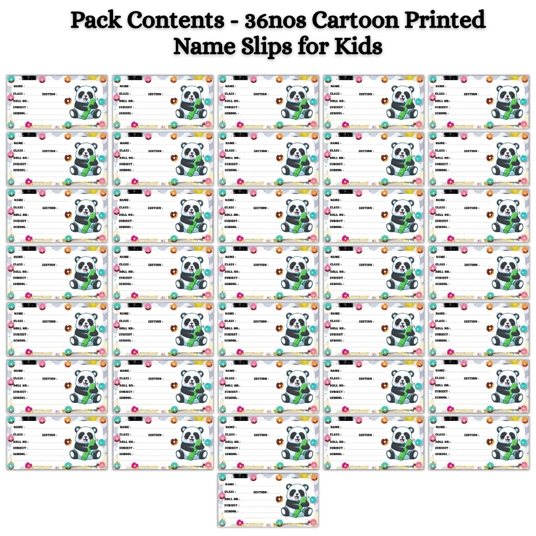 Kids Name Slips Cartoon Printed - Pack of 36 - Self Fill in