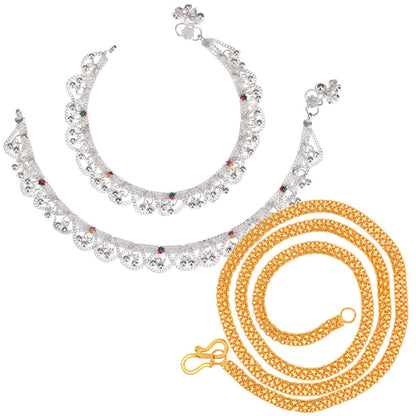 Silver Plated Anklets & 22 inch Gold Plated Chain