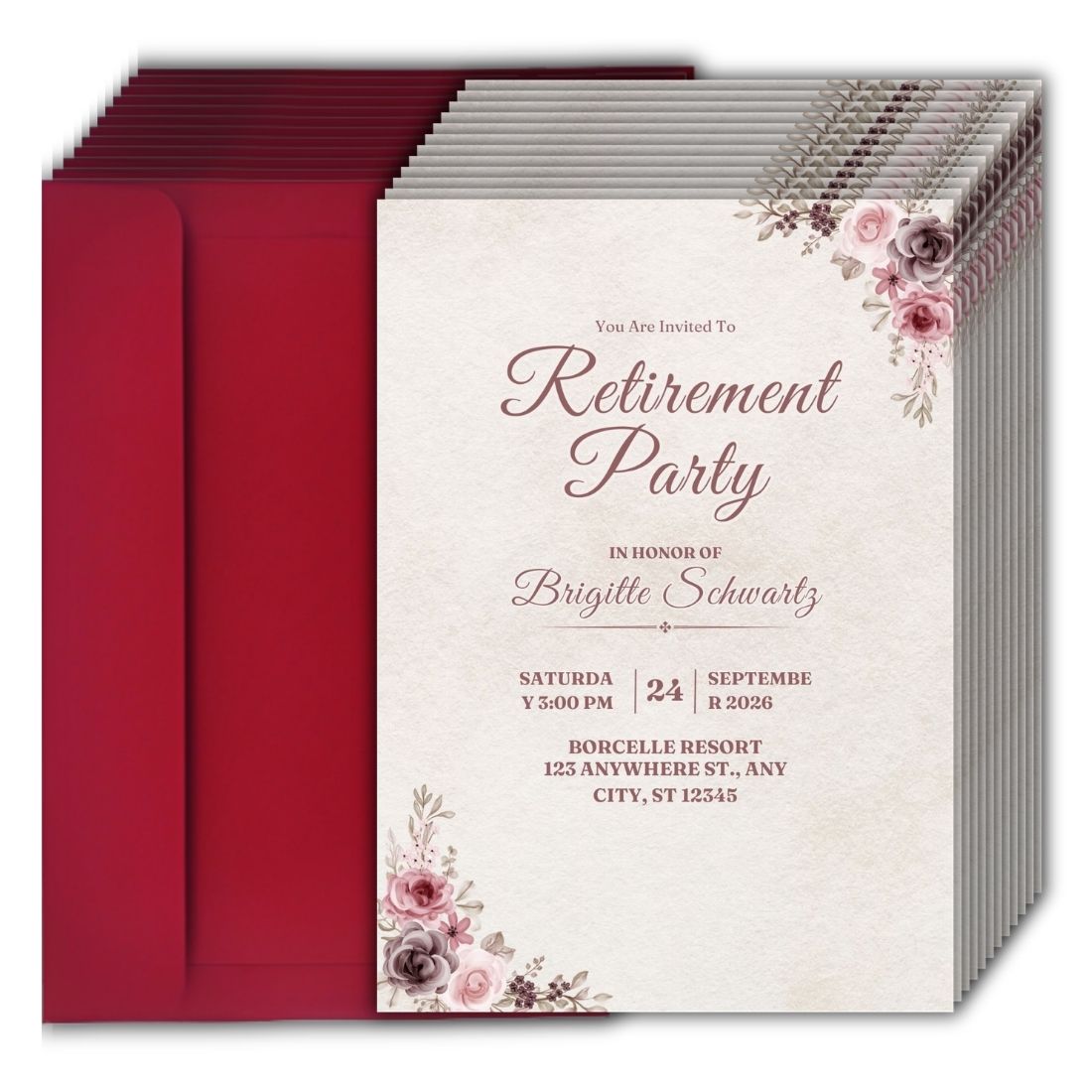 Customised Retirement Farewell Party Invitation Cards Pack of 12 with Envelopes