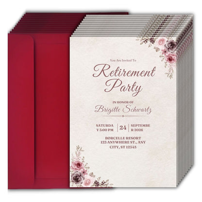 Customised Retirement Farewell Party Invitation Cards Pack of 12 with Envelopes