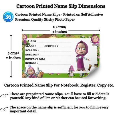 Kids Name Slips Cartoon Printed - Pack of 36 - Self Fill in