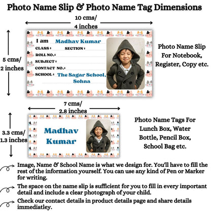 Kids Photo Name Slips & Tags | Pack of 63 | 36 Name Slips & 27 Tags
