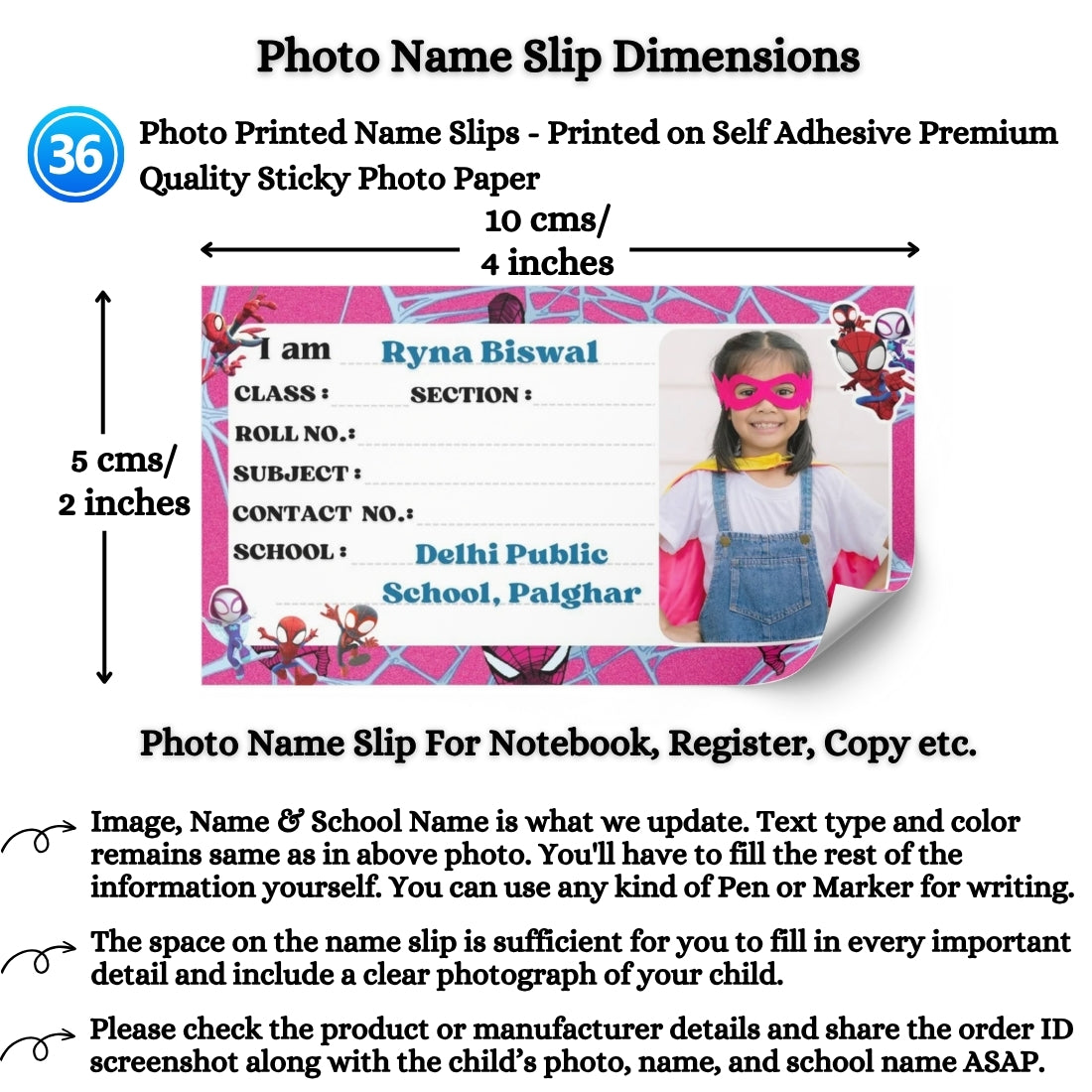 Kids Photo Name Slips Pack of 36