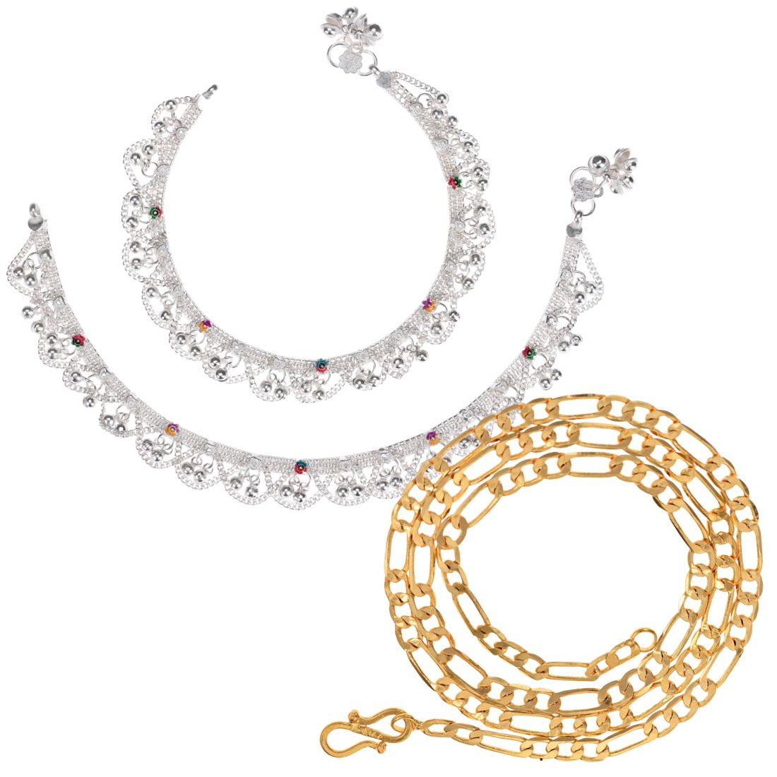 Silver Plated Anklets & 22 inch Gold Plated Chain