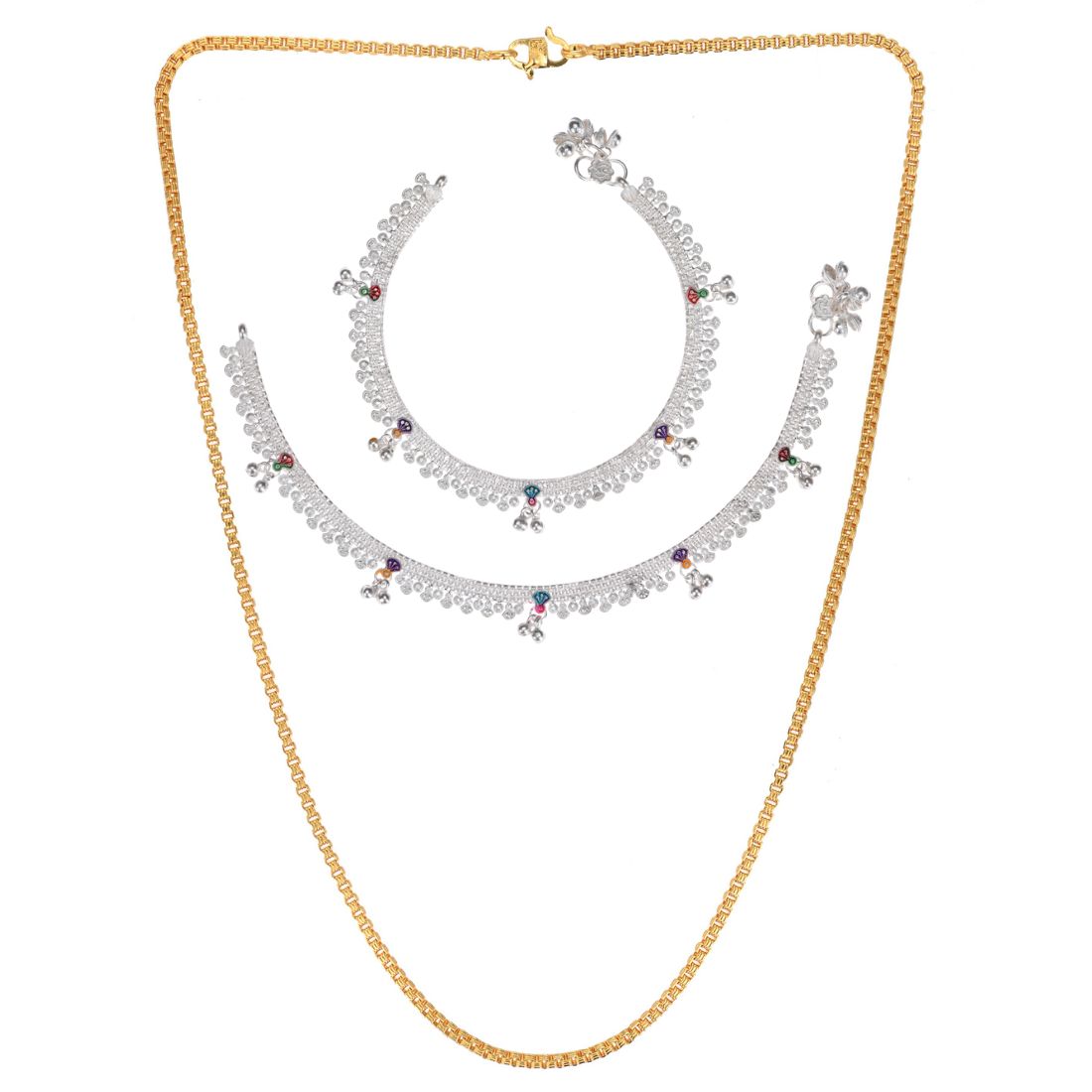 Silver Plated Anklets & 22 inch Gold Plated Chain