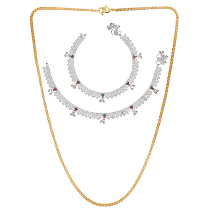 Silver Plated Anklets & 22 inch Gold Plated Chain