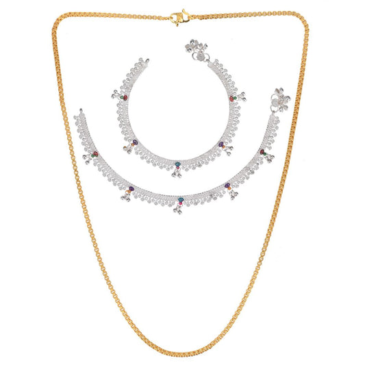 Silver Plated Anklets & 22 inch Gold Plated Chain