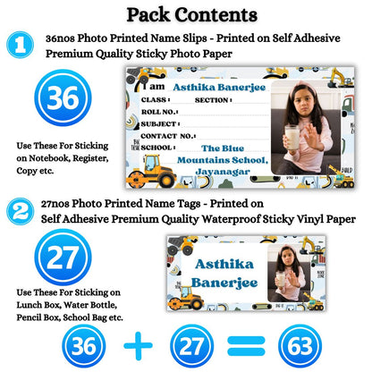 Kids Photo Name Slips & Tags | Pack of 63 | 36 Name Slips & 27 Tags