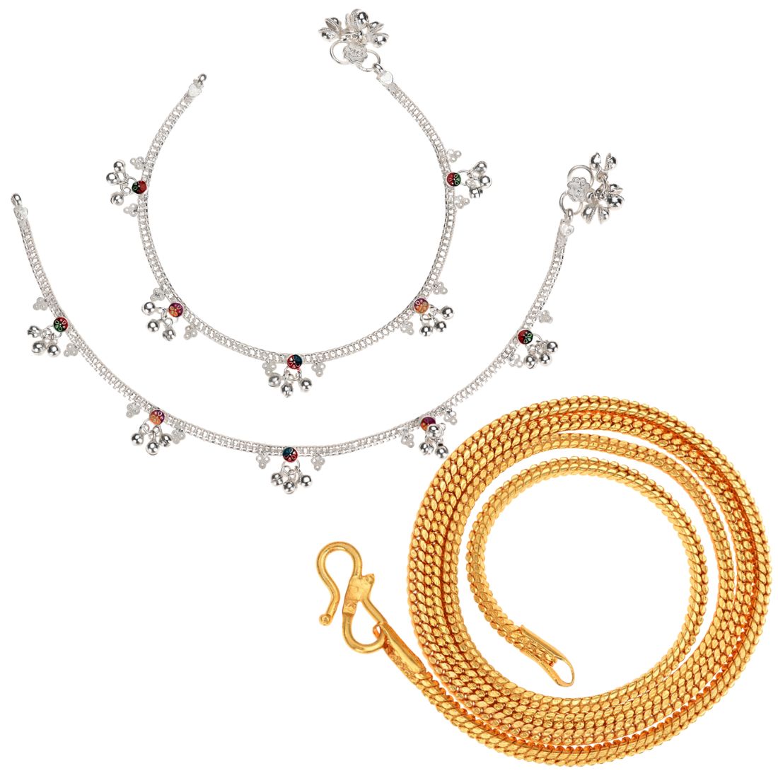 Silver Plated Anklets & 22 inch Gold Plated Chain