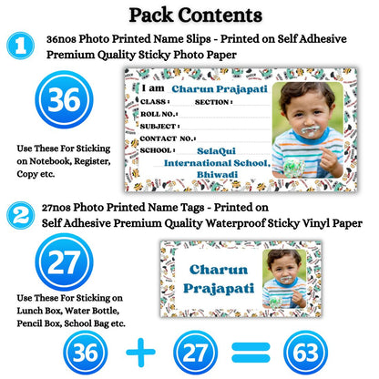 Kids Photo Name Slips & Tags | Pack of 63 | 36 Name Slips & 27 Tags