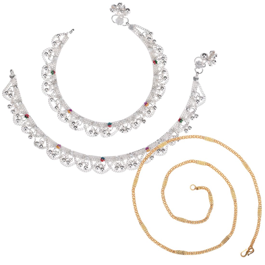 Silver Plated Anklets & 22 inch Gold Plated Chain