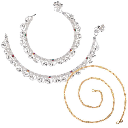 Silver Plated Anklets & 22 inch Gold Plated Chain
