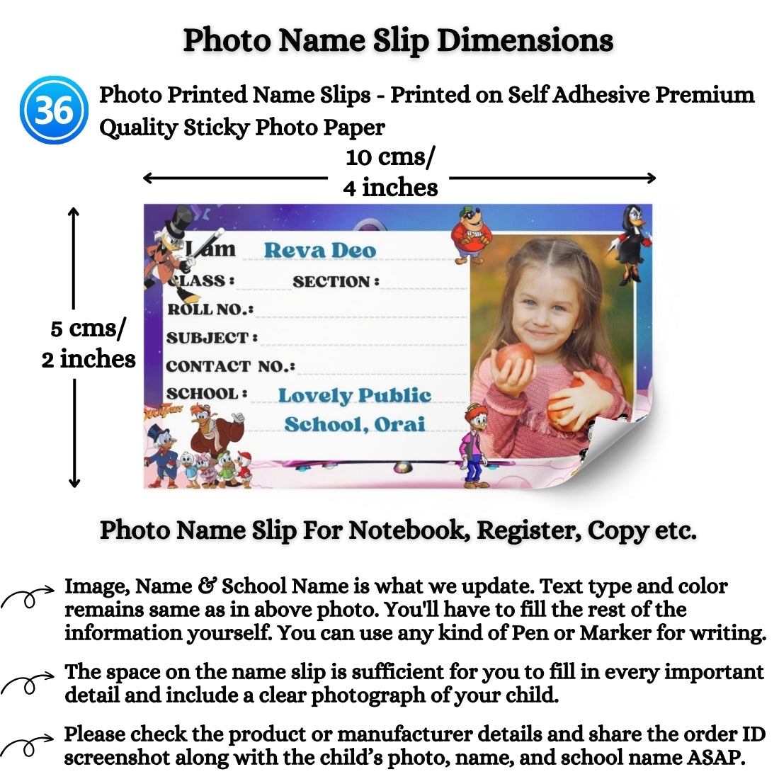 Kids Photo Name Slips Pack of 36
