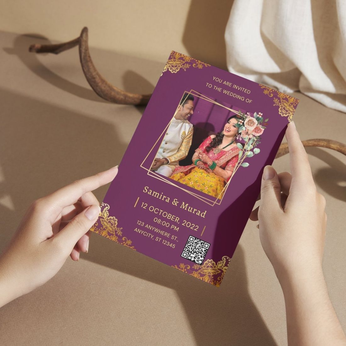 Custom Wedding Invitation Card with Couple Photo | Pack of 12 | One side Printed | Envelopes Included