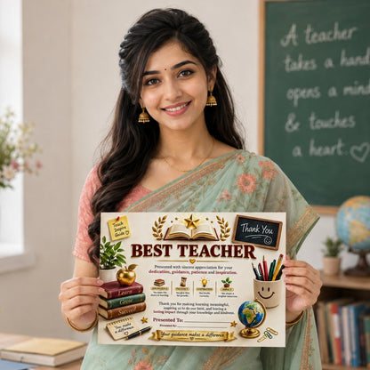 Best Teacher Certificate – A4 Teacher Appreciation Award Certificate for Teachers | Premium Printed Thank You Gift