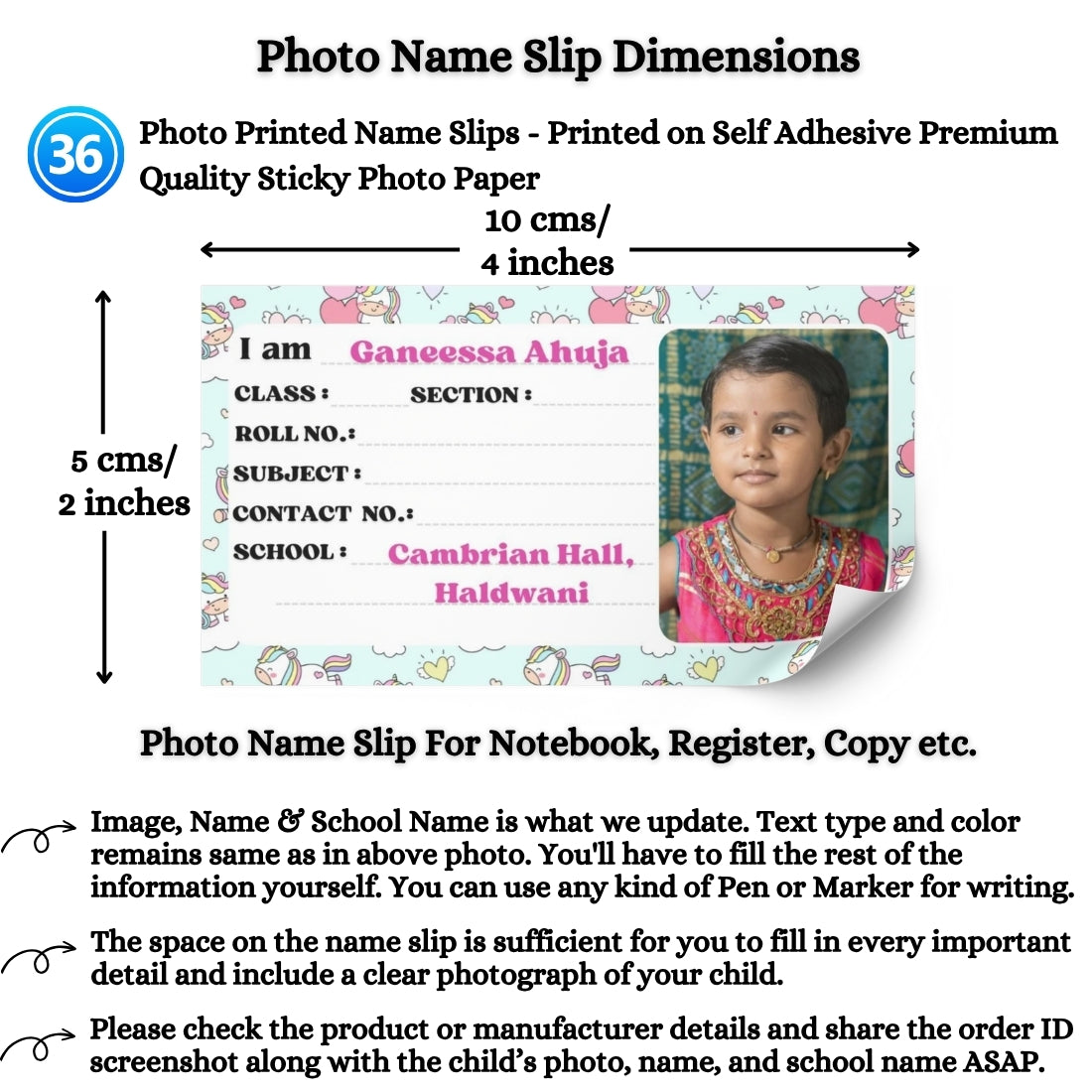 Kids Photo Name Slips Pack of 36