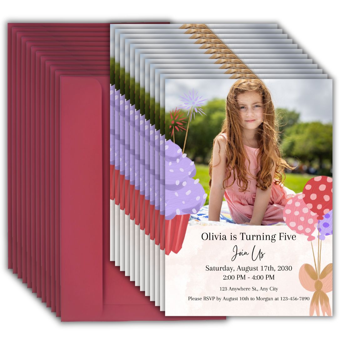 Custom Birthday Invitation Card for Kids with Envelopes | Pack of 12 | One side Printed