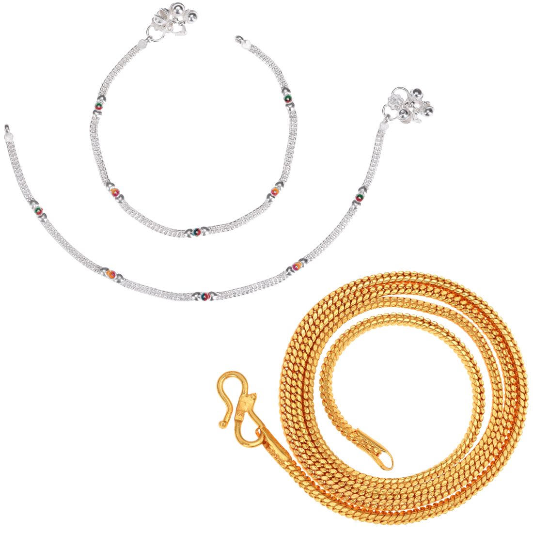 Silver Plated Anklets & 22 inch Gold Plated Chain