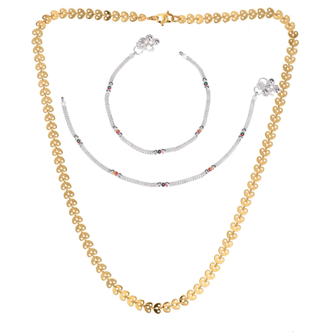 Silver Plated Anklets & 22 inch Gold Plated Chain