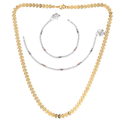 Silver Plated Anklets & 22 inch Gold Plated Chain