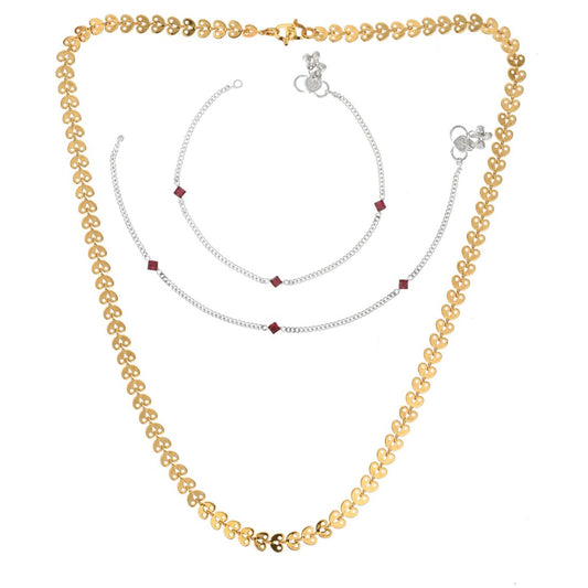 Silver Plated Anklets & 22 inch Gold Plated Chain