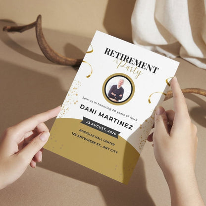 Customised Retirement Farewell Party Invitation Cards with Photo Pack of 12 with Envelopes