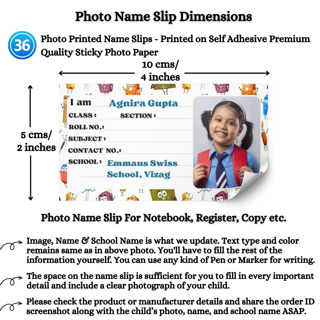 Kids Photo Name Slips Pack of 36