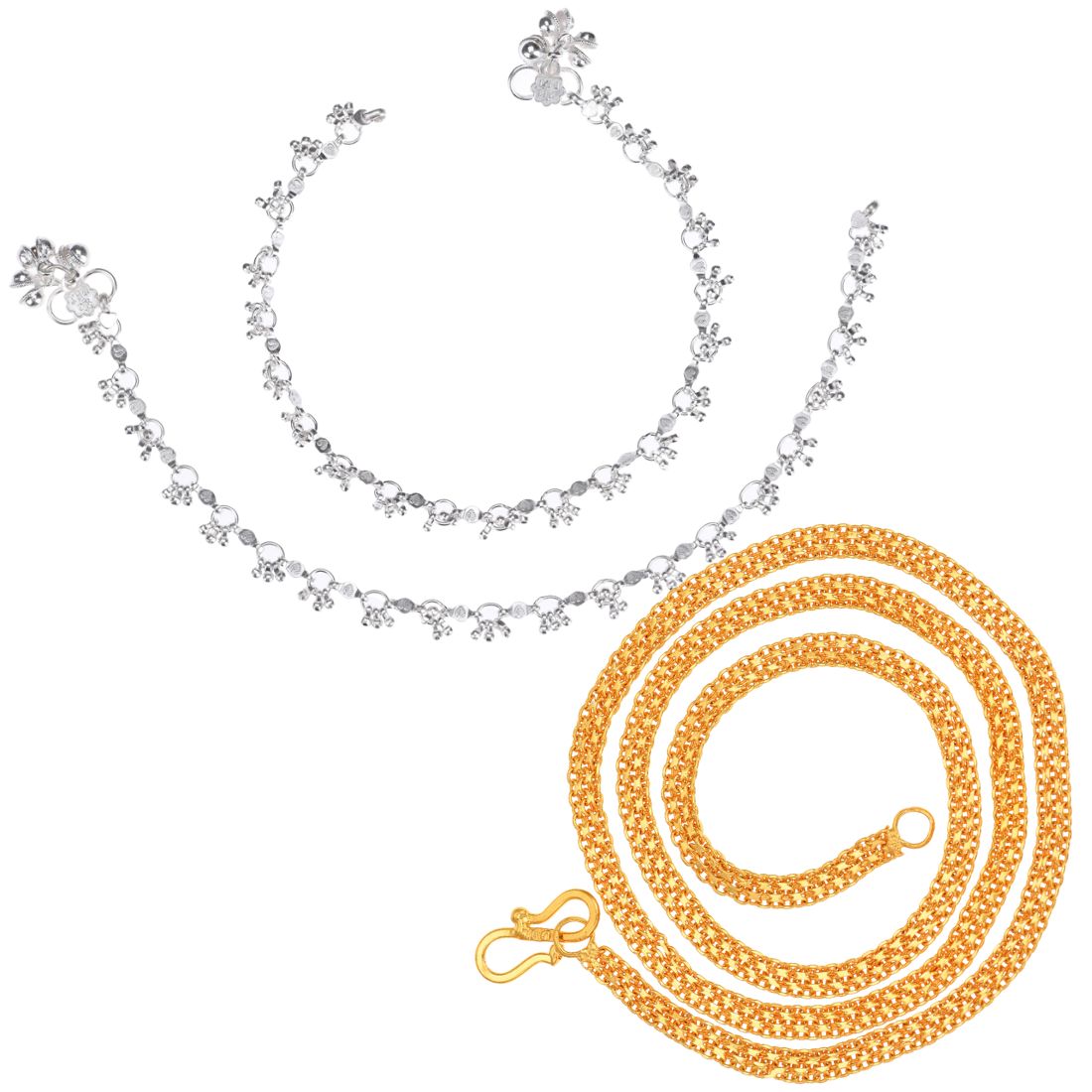 Silver Plated Anklets & 22 inch Gold Plated Chain